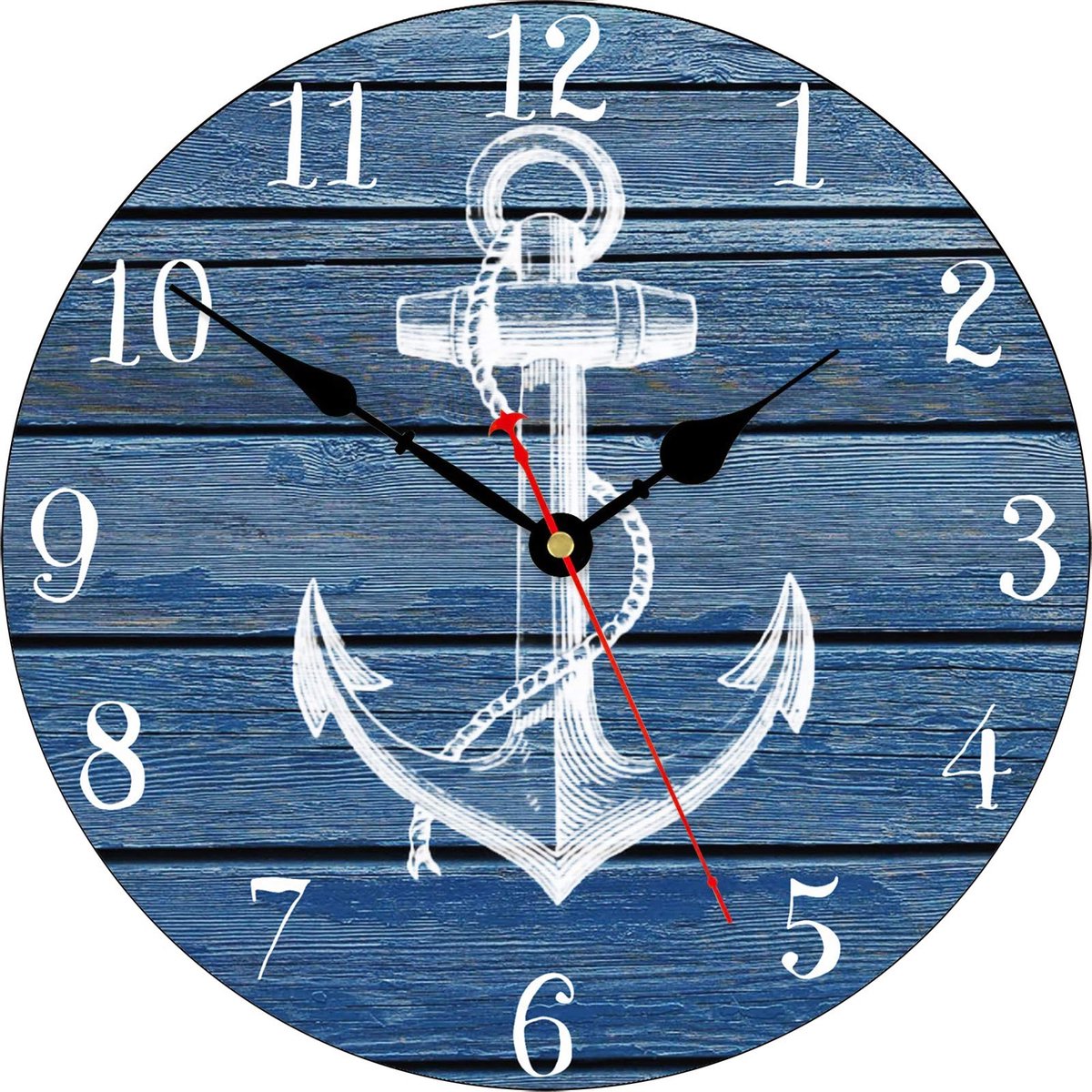 Omgoods - Nautische Wandklok Blauw Wit 20 cm Zonder Tikgeluid