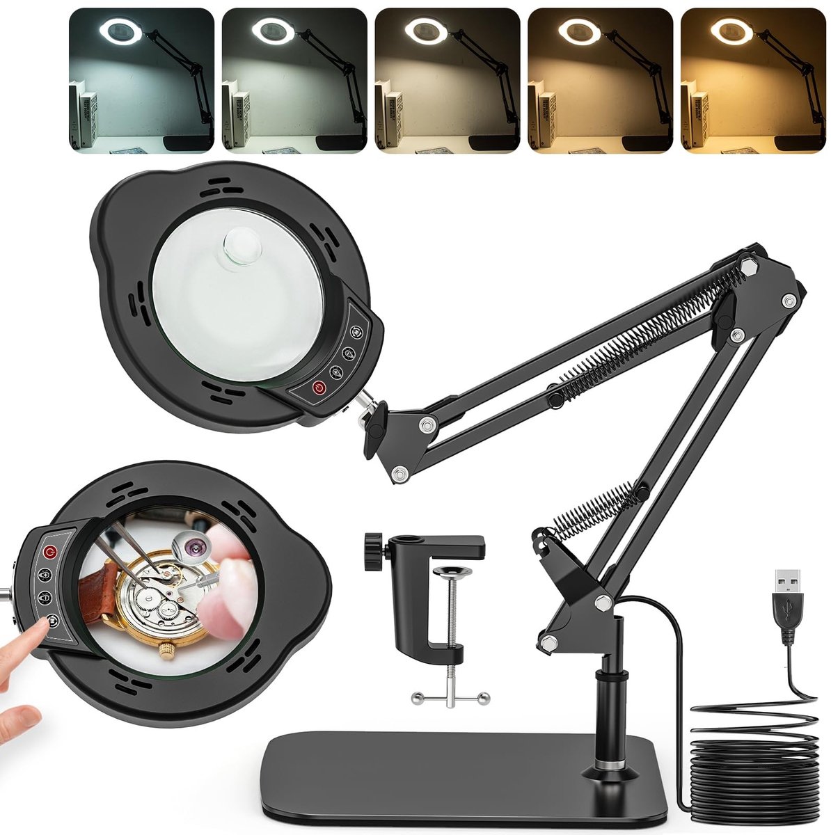 Omgoods - 2-in-1 Vergrootglas met Licht en Standaard voor Hobby's en Reparaties