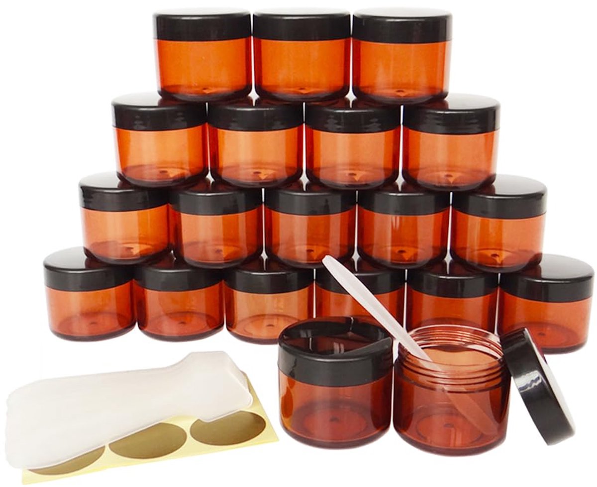 Omgoods - 20 Stuks Cosmetische Monster Potten - BPA-vrij 20 ml - Zwarte Schroefdop