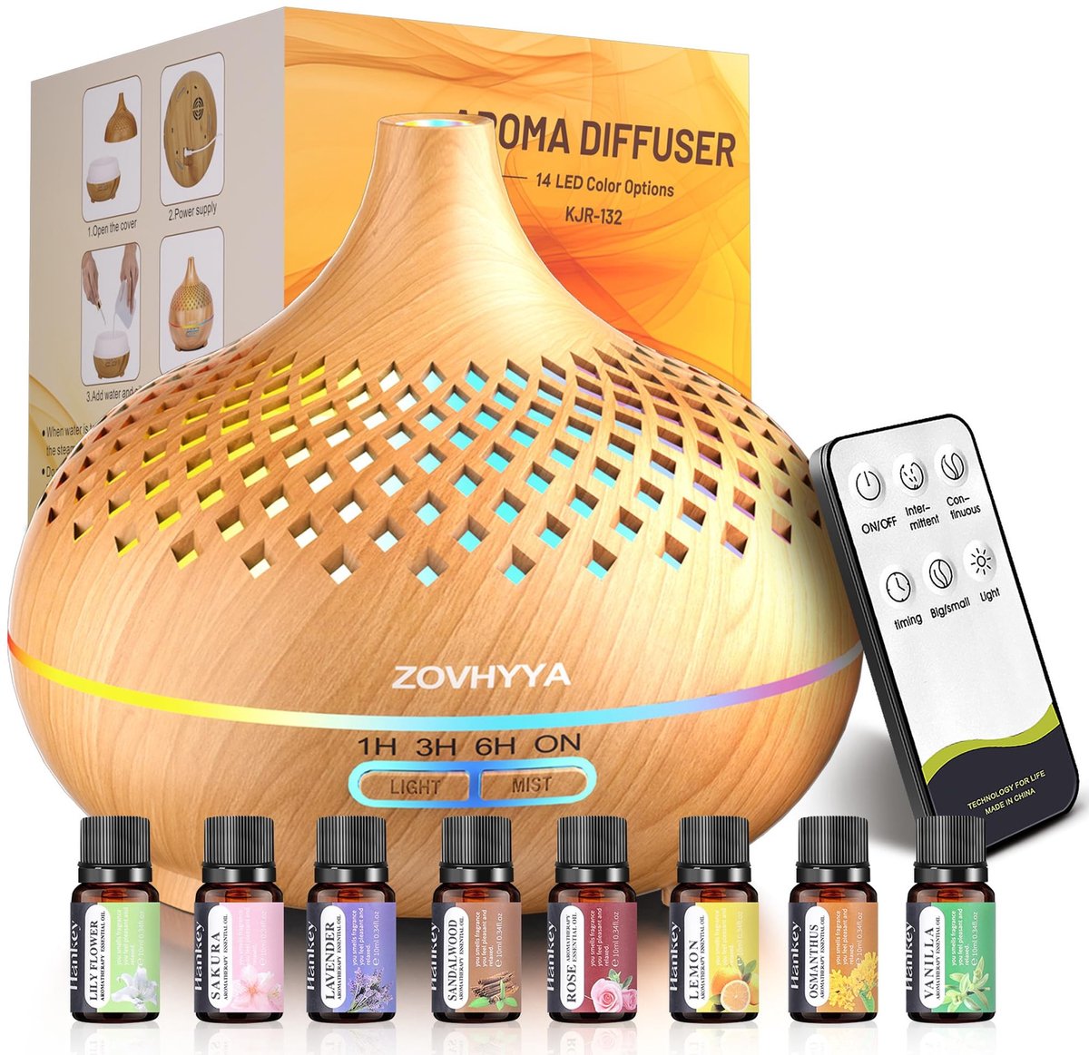 Omgoods - 500ml Aroma Diffuser met 14 LED Kleuren en Afstandsbediening