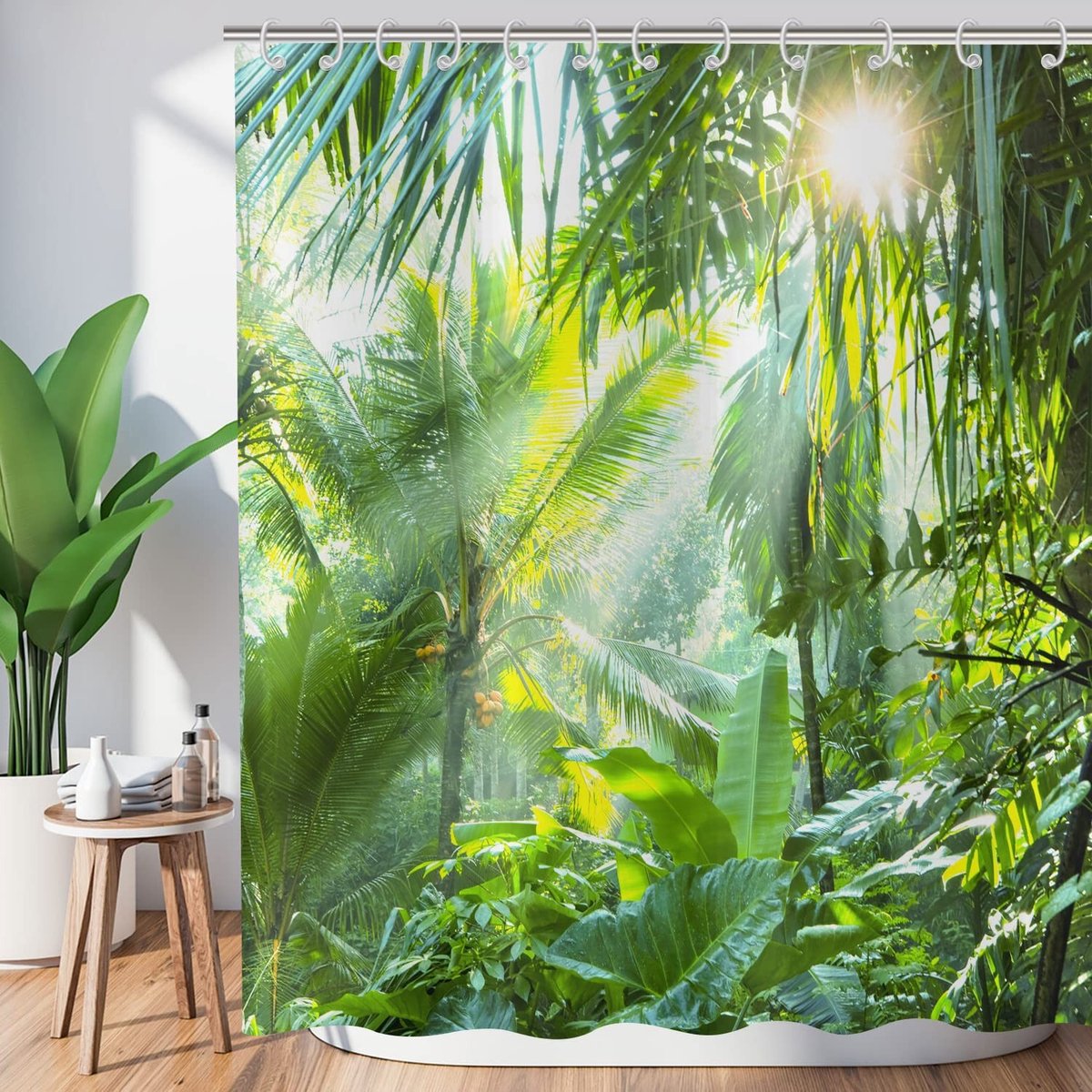 Omgoods - Tropisch Douchegordijn met Groene Palmen 120x200cm