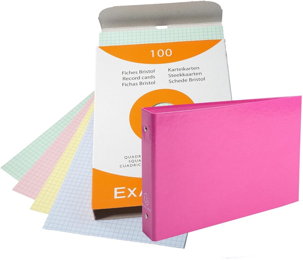 Omgoods - Set van 1 Indexkaartenmap + 100 Bristol A5 Kaarten - Perforeerd in Diverse Kleuren