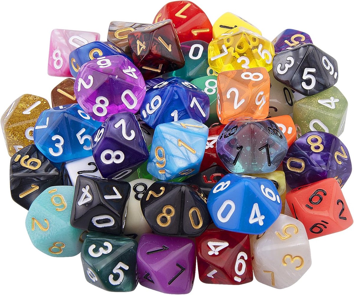 42 stuks polyhedrale dobbelstenen gemengde kleuren, 10 zijdige dobbelstenen voor DND RPG MTG tafelspellen, met een zwarte fluwelen opbergtas