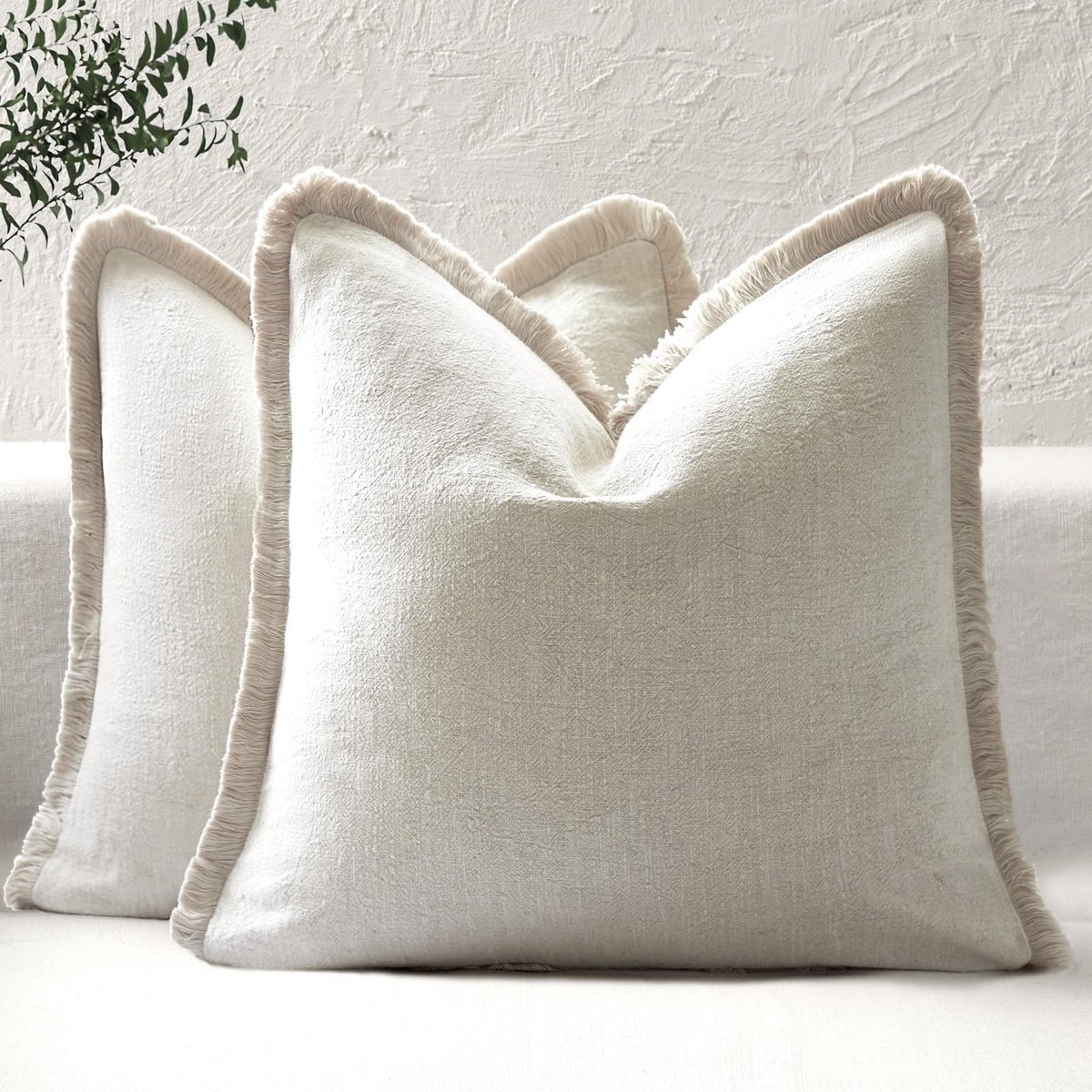 Omgoods - Set van 2 Boho Decoratieve Kussenhoezen 50x50cm - Natuurlijke Beige met Franjes voor Sofa en Bed