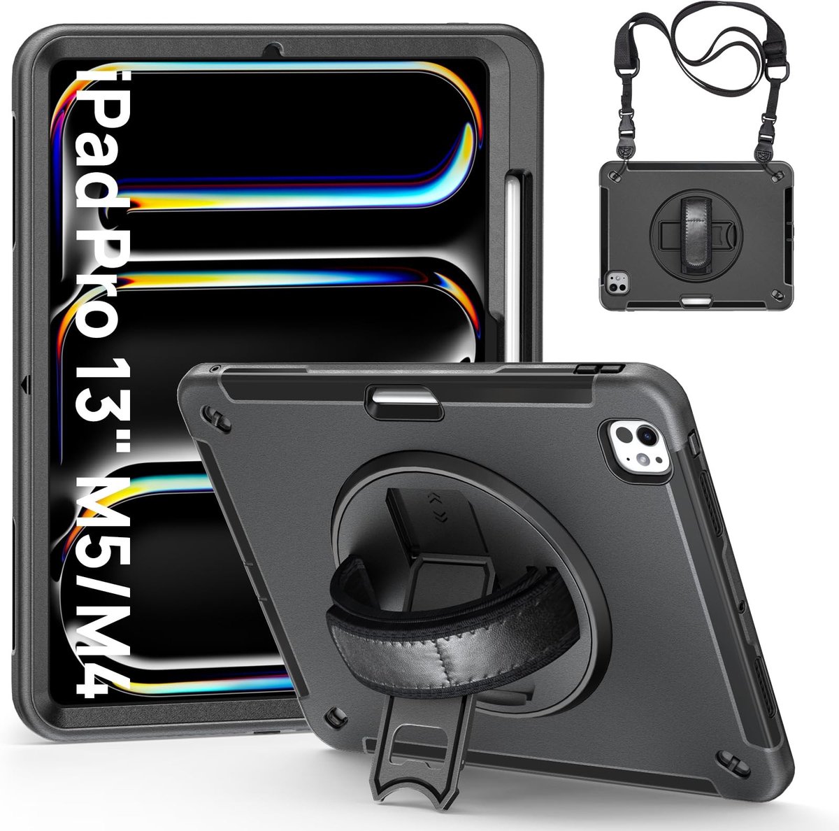 Omgoods - Schokbestendige Case voor iPad Pro 13'' M4/M5 - Robuuste Hoes met Draaistand en Schouderband