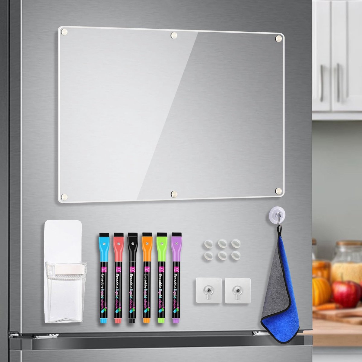 Omgoods - Acryl Magnetisch Memo Bord voor Koelkast met 6 Stiften en Penhouder