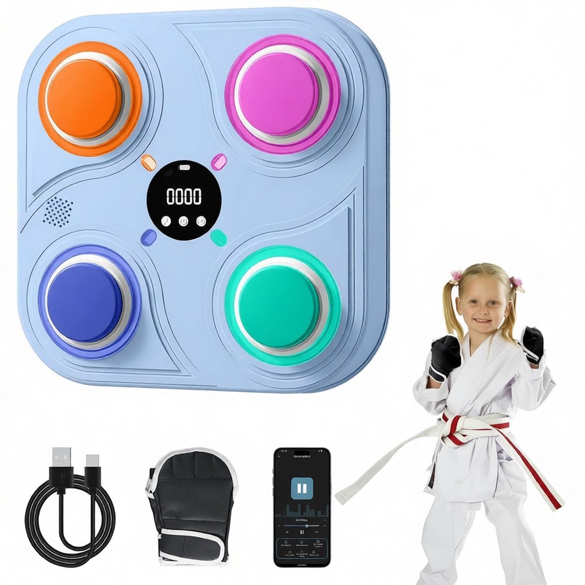 Omgoods - Muziek Boksmachine met Handschoenen en LED Verlichting - Slimme Boxing Machine voor Kinderen en Volwassenen