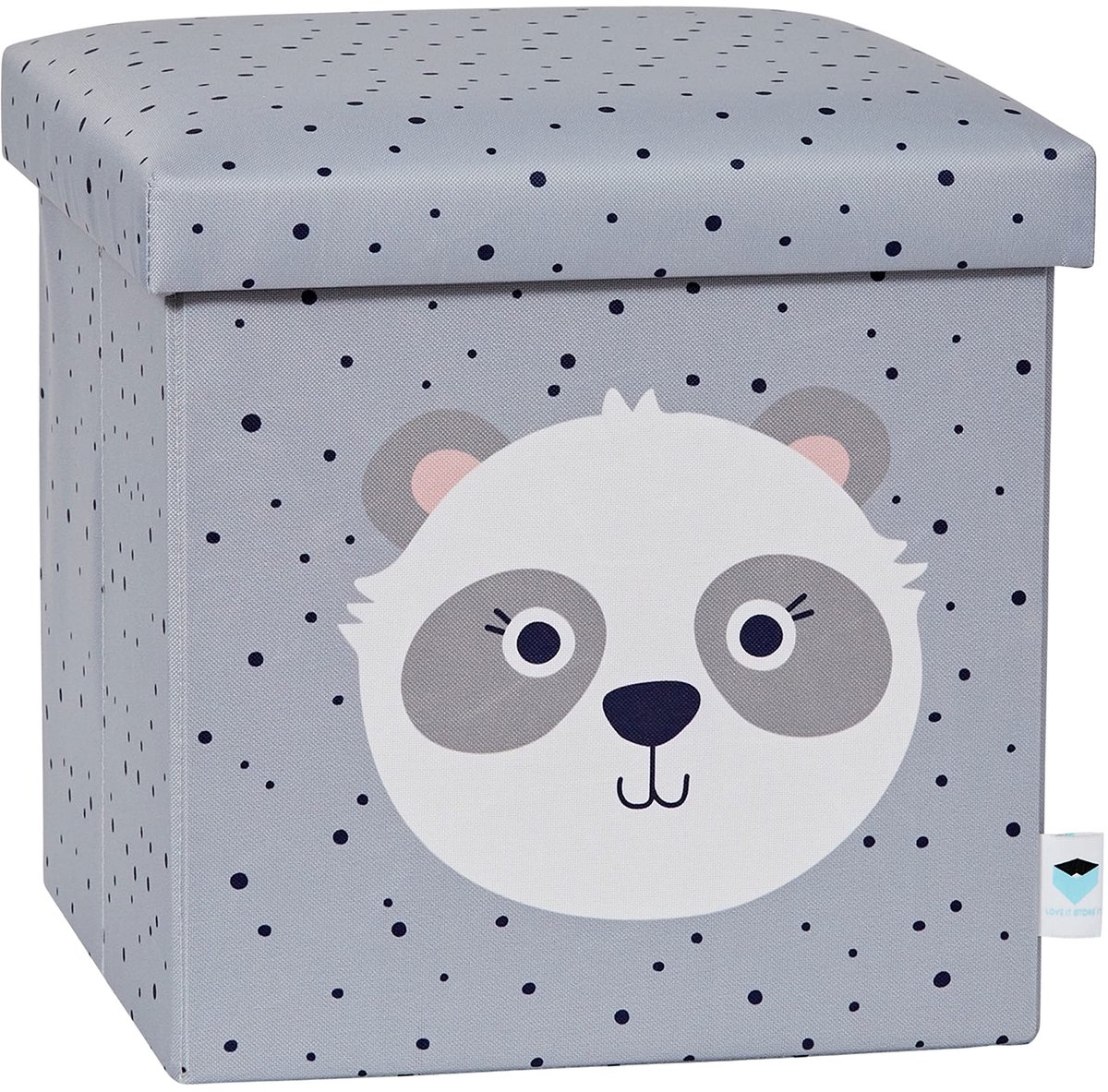 Omgoods - Love it Store it Kruk met Opbergruimte - Grijs met Panda - 35x35x35cm