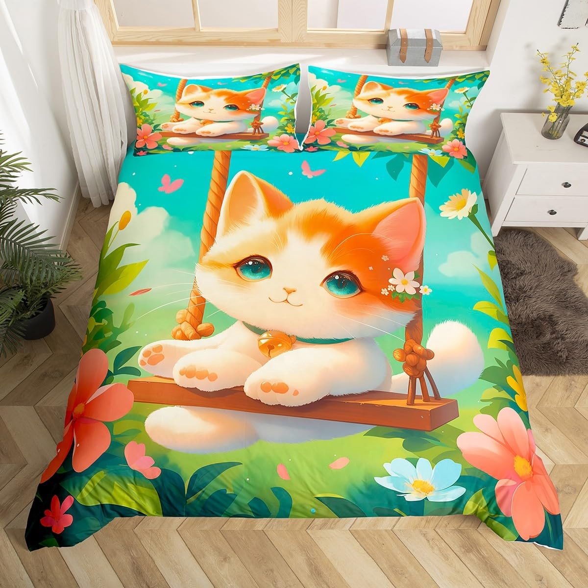Omgoods - Schattige Kat Dekbedovertrekset voor Kinderen met 3-delig Ontwerp