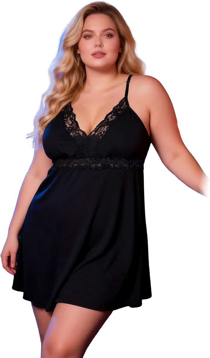 ohmydear Babydoll dames kant onderkant jurk bandjes V-hals babydoll sexy badjas dames satijn grote maat sexy lingerie pyjama