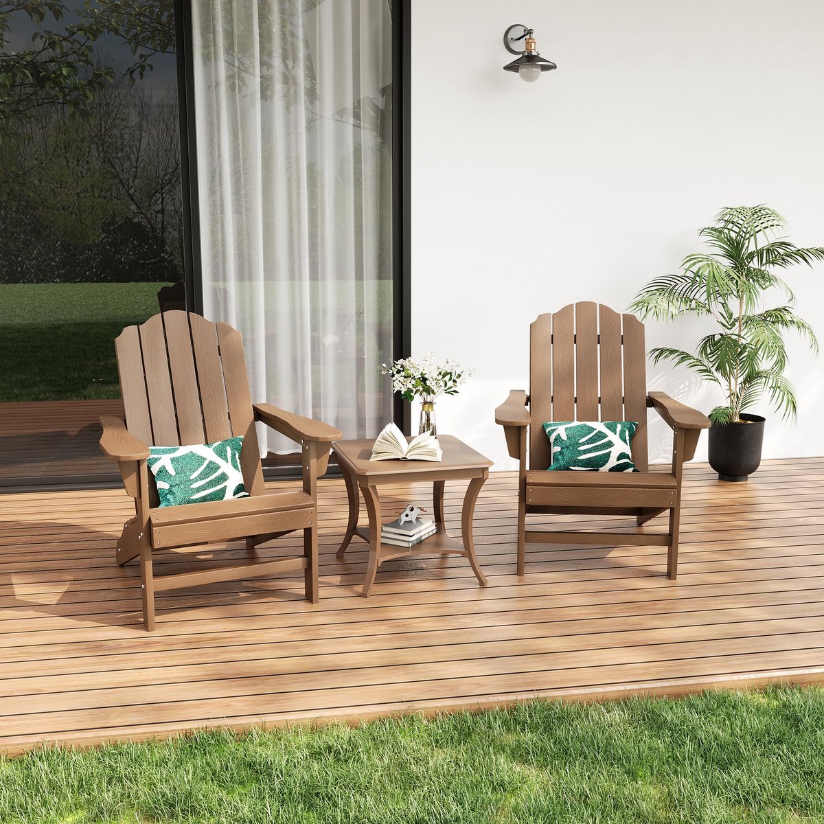Triumpunpre 2x Tuinstoel Kikkerstoel Bruin - Outdoor Lounge Stoel met Hoge Rugleuning & Armleuningen - Stevige Buitenstoel voor Tuin, Terras, Balkon, Zwembad - 75,5x80,5x91,5 cm - Natuurlijke Aardetint