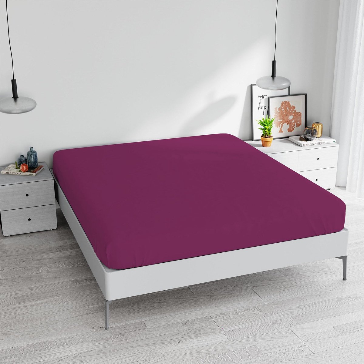 Omgoods - Ki-Osa Fitted sheet Fuchsia - 170 x 200 cm, Dubbel Bed