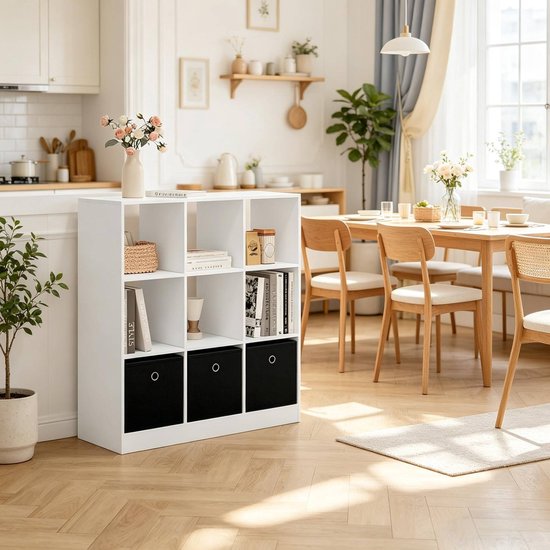 COVREO Boekenkast 80 x 86,5 x 30 cm wit, met 3 stoffen lades — afbeelding 4
