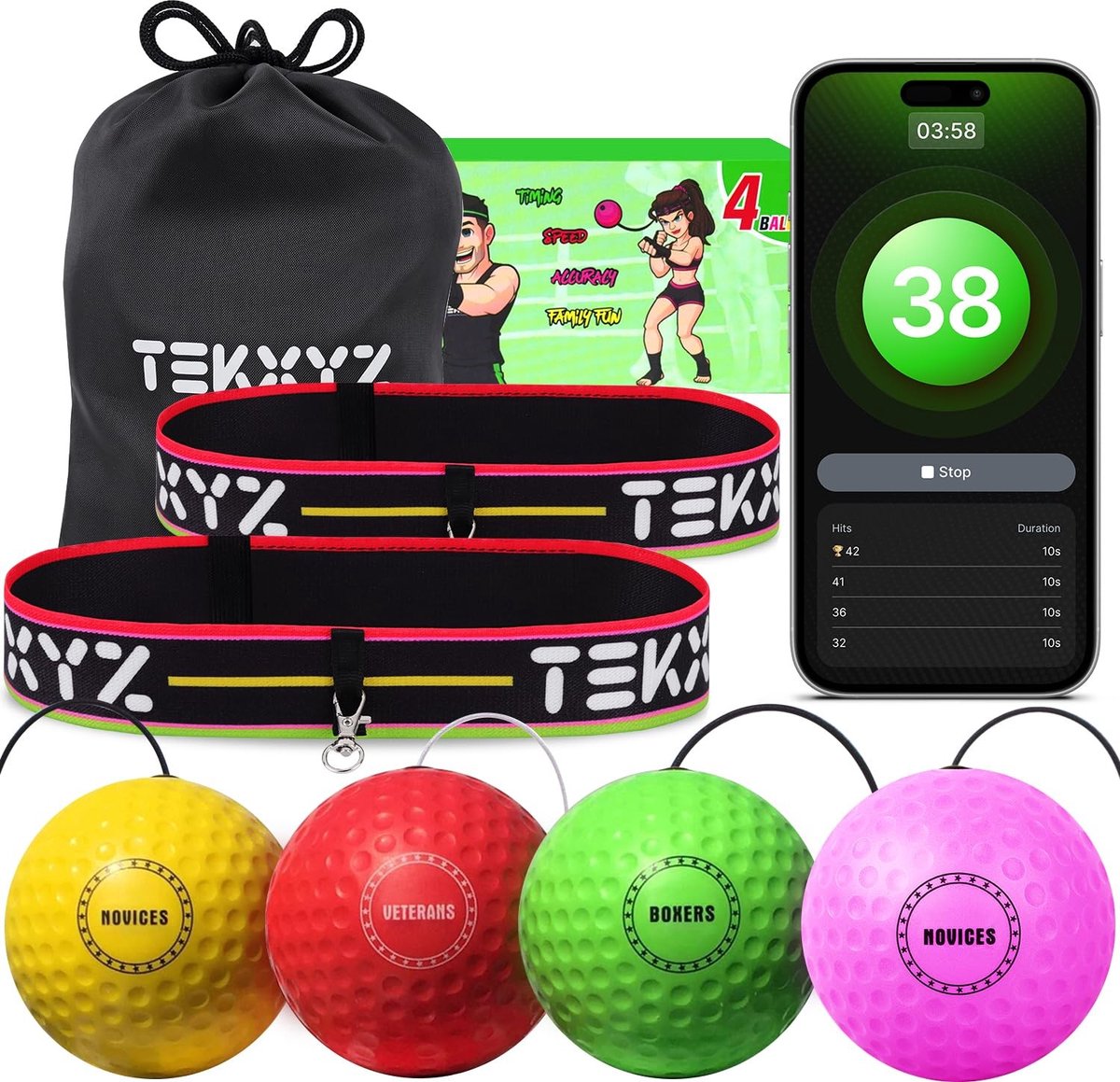 Omgoods - Reflex Ball Family Pack - 4 Verschillende Boxing Balls voor Respons en Coördinatietraining