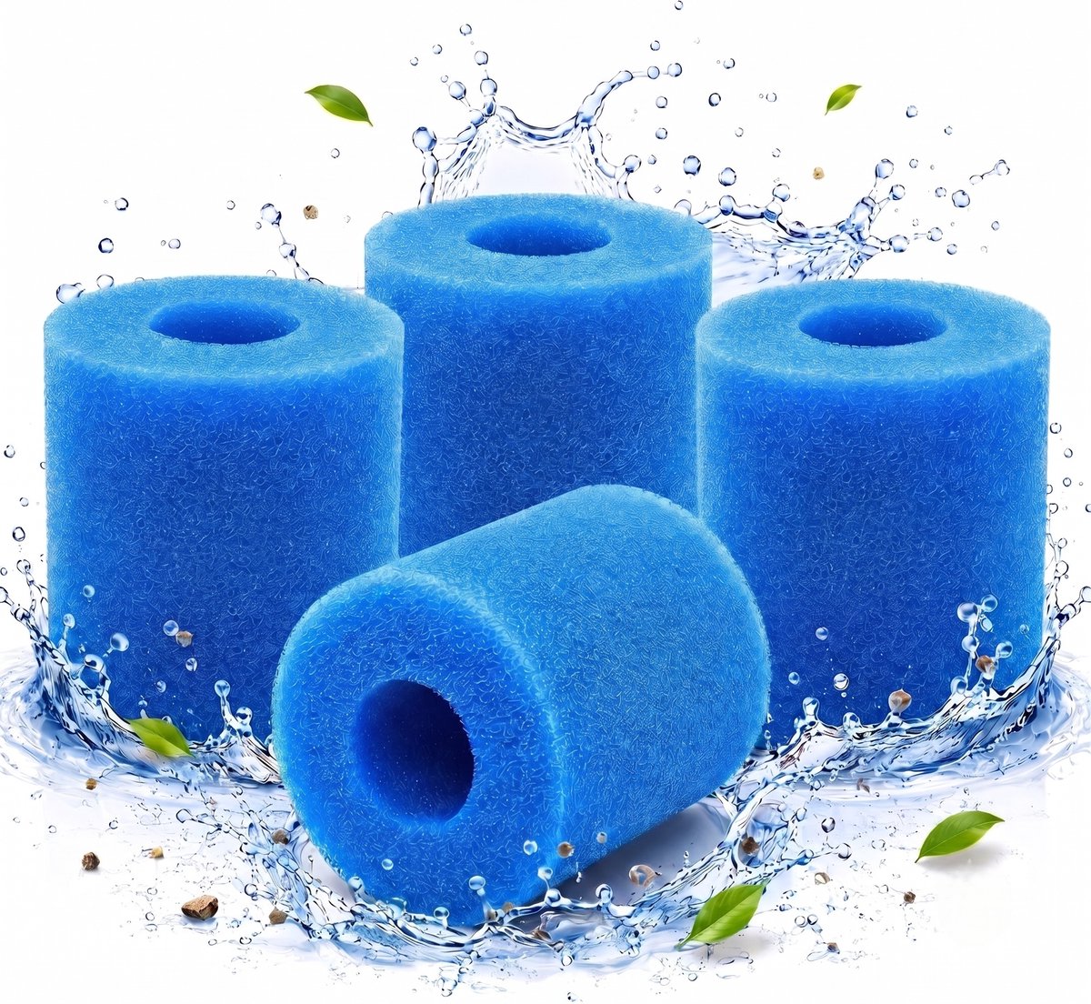 Zwembad Filter Spons Type S1 (11 x 7,3 cm) - 4 stuks - Herbruikbaar Schuim Filterpatroon - voor Zwembad, Spa & Jacuzzi - Blauw