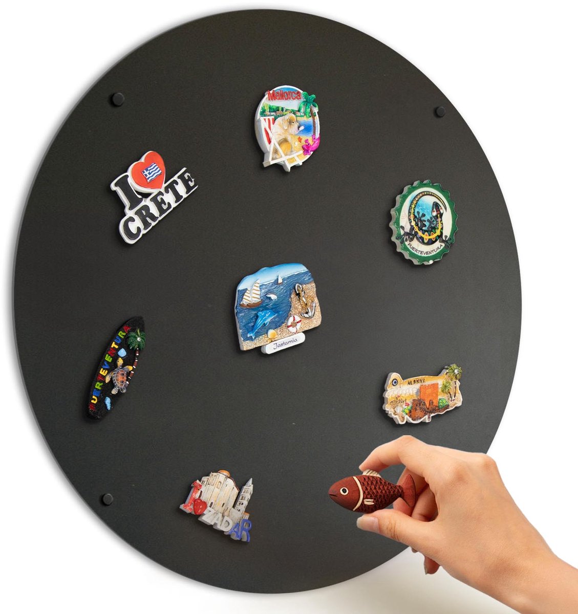 Wallfluent - Zwart staal decoratief metalen magneetbord - 50 cm - Ronde Magneetbord voor vakantiemagneten - Metalen bord voor magneten