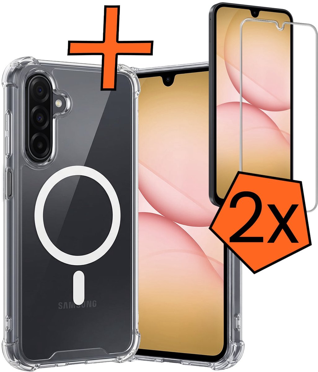 Hoes - Met 2x Screenprotector - Geschikt voor Samsung Galaxy A17 - Magsafe Compatible - Sterk & Shockproof - Back Cover - Shock Proof Case - Telefoon Hoes - Transparant