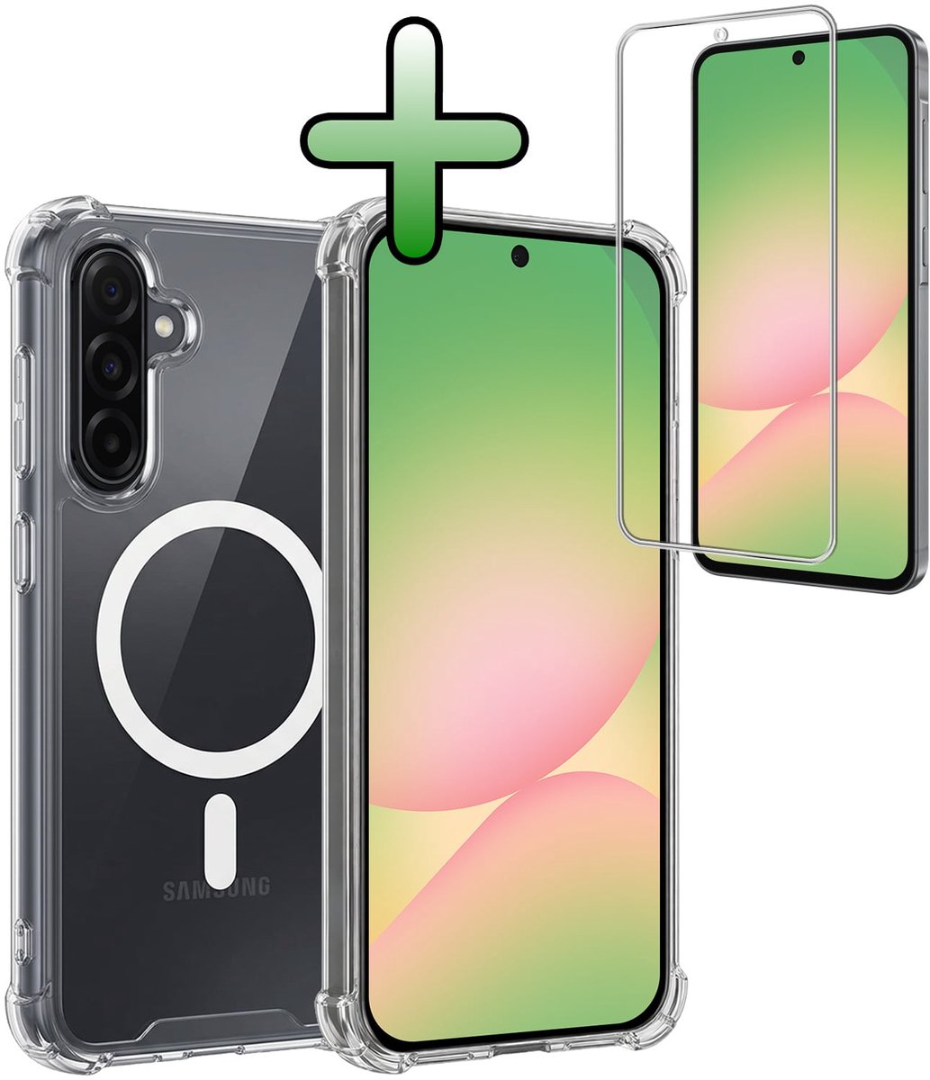 Hoesje Met Screenprotector - Geschikt voor Samsung Galaxy A56 - Magsafe Compatible - Sterk & Shockproof - Back Cover - Shock Proof Case - Telefoon Hoes - Transparant