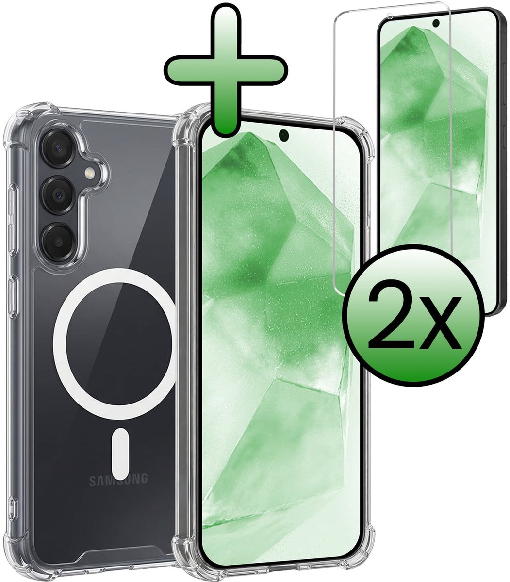 Hoesje Met 2x Screenprotector - Geschikt voor Samsung Galaxy A55 - Magsafe Compatible - Sterk & Shockproof - Back Cover - Shock Proof Case - Telefoon Hoes - Transparant