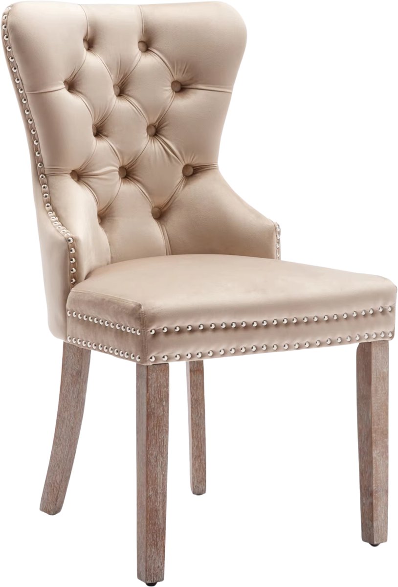 Eetkamerstoel Set van 2 - Beige - Stof met metalen Accenten - Gestoffeerde Stoel met Decoratieve Deurklopper - voor Eetkamer of Woonkamer