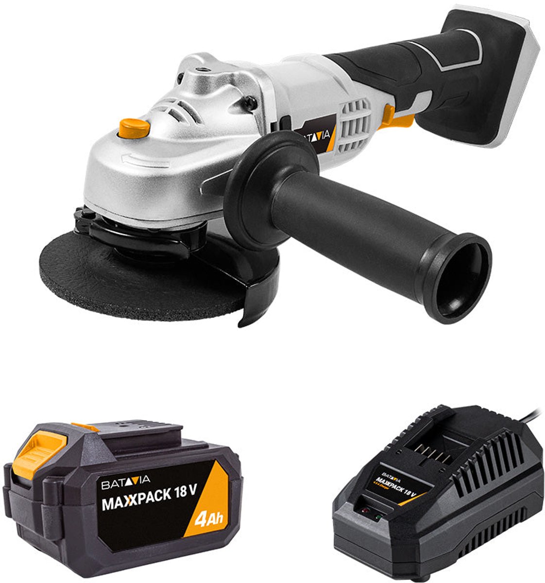 Batavia 18V Accu Haakse Slijper 115mm Incl. 4.0Ah Accu & Snellader
