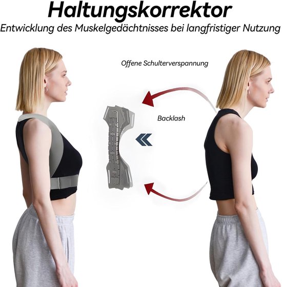 Verstelbare Rugsteun Trainer voor Houdingscorrectie met Schouderbanden voor Mannen en Vrouwen, Grijs, S/M, Ergonomisch Ontwerp, Comfortabele Ondersteuning, Verbeterde Houding — afbeelding 5