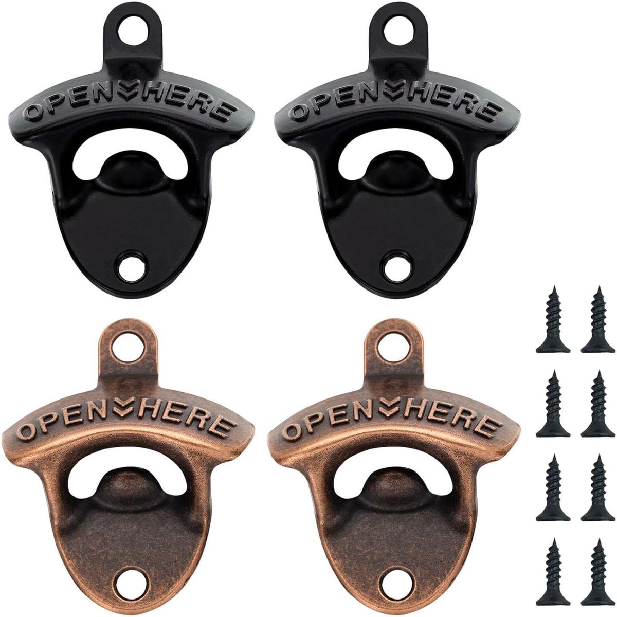 Wandflesopener 4-delig - ijzeren retro stijl - geschikt voor keukens en bars - eenvoudig te bevestigen - ShopVlot