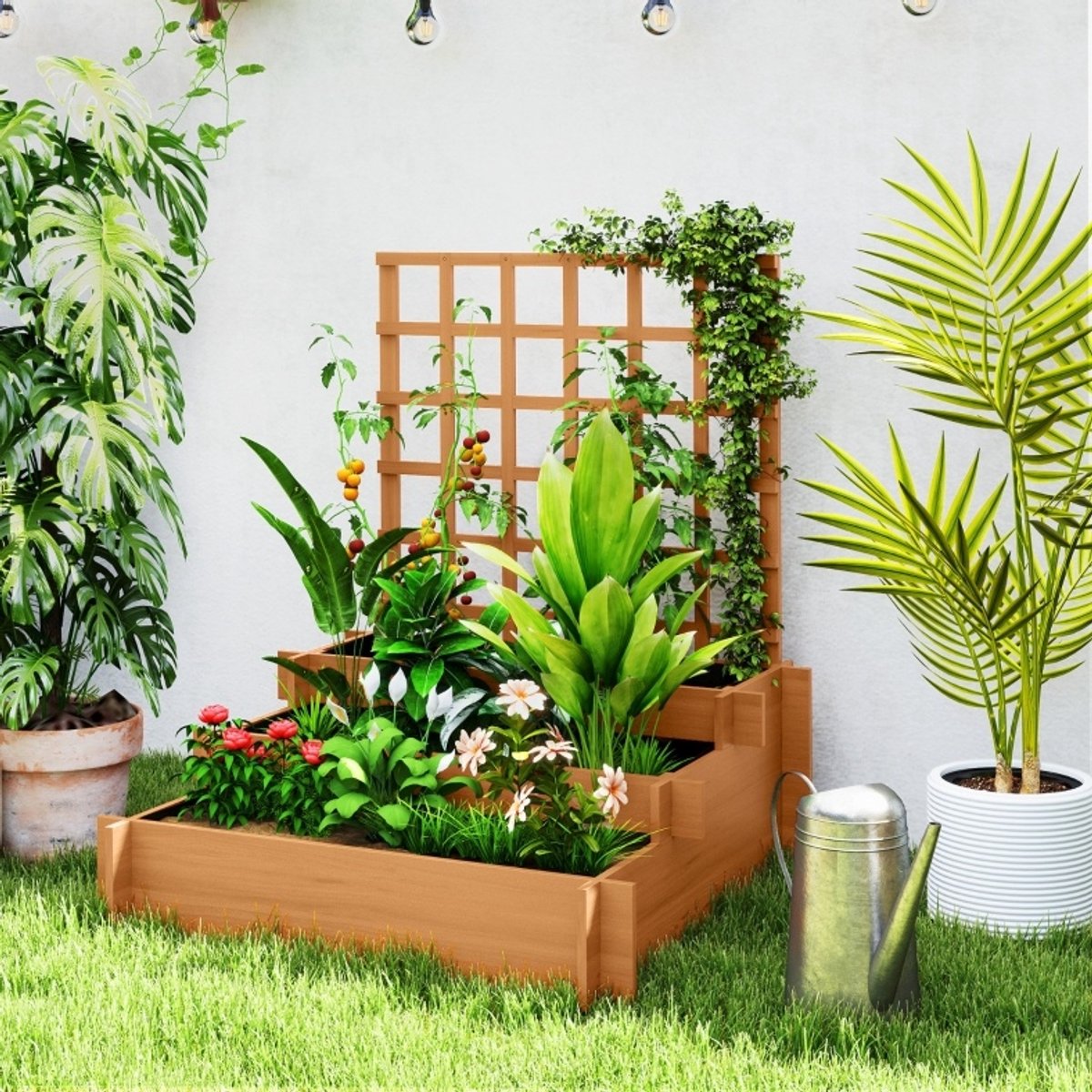 COVREO Moestuinbak met rankhulp 95 x 95 x 110 cm bruin, van hout
