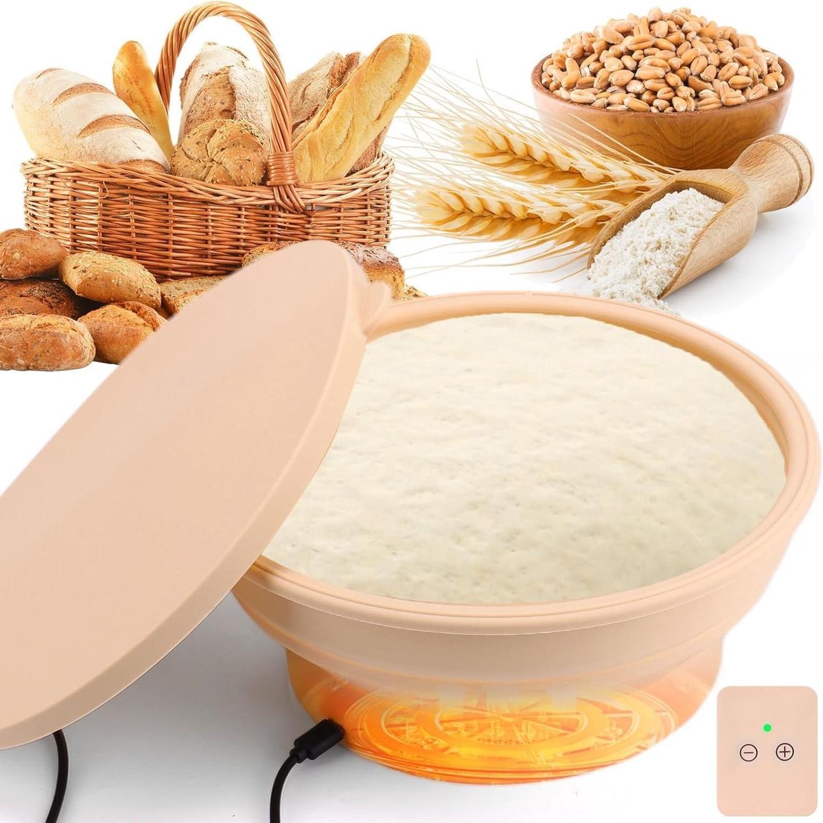 Zuurdesem Starter Warmer - Deeg Proofer Mand - Brood Bakken - Verstelbare Temperatuur - 23.5 x 9.5 cm - Grijs