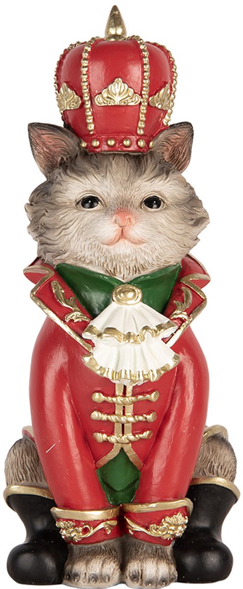 Clayre & Eef Kerstdecoratie Beeld Kat 8x11x21 cm Grijs Kunststof
