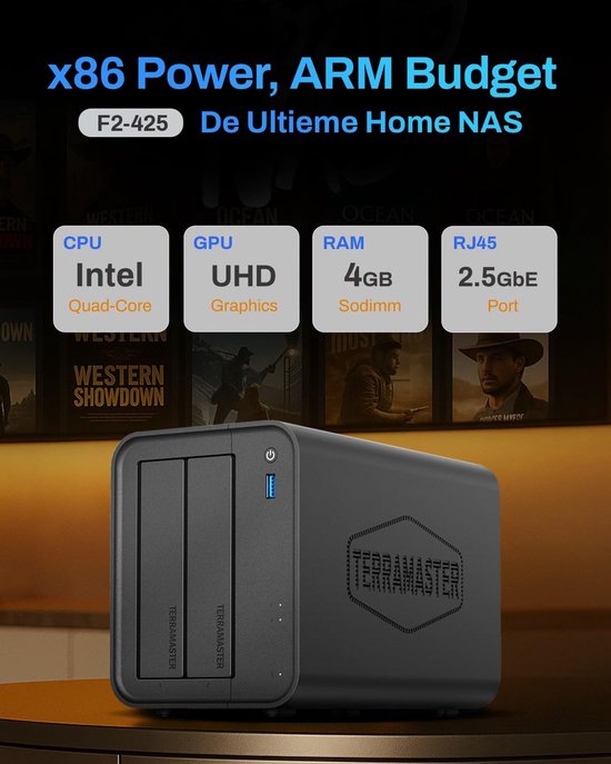 Netwerk Opslag - NAS Server - Thuisgebruik Multimedia - Intel Quad-Core - 2-Bay 60TB - Zwart — afbeelding 2