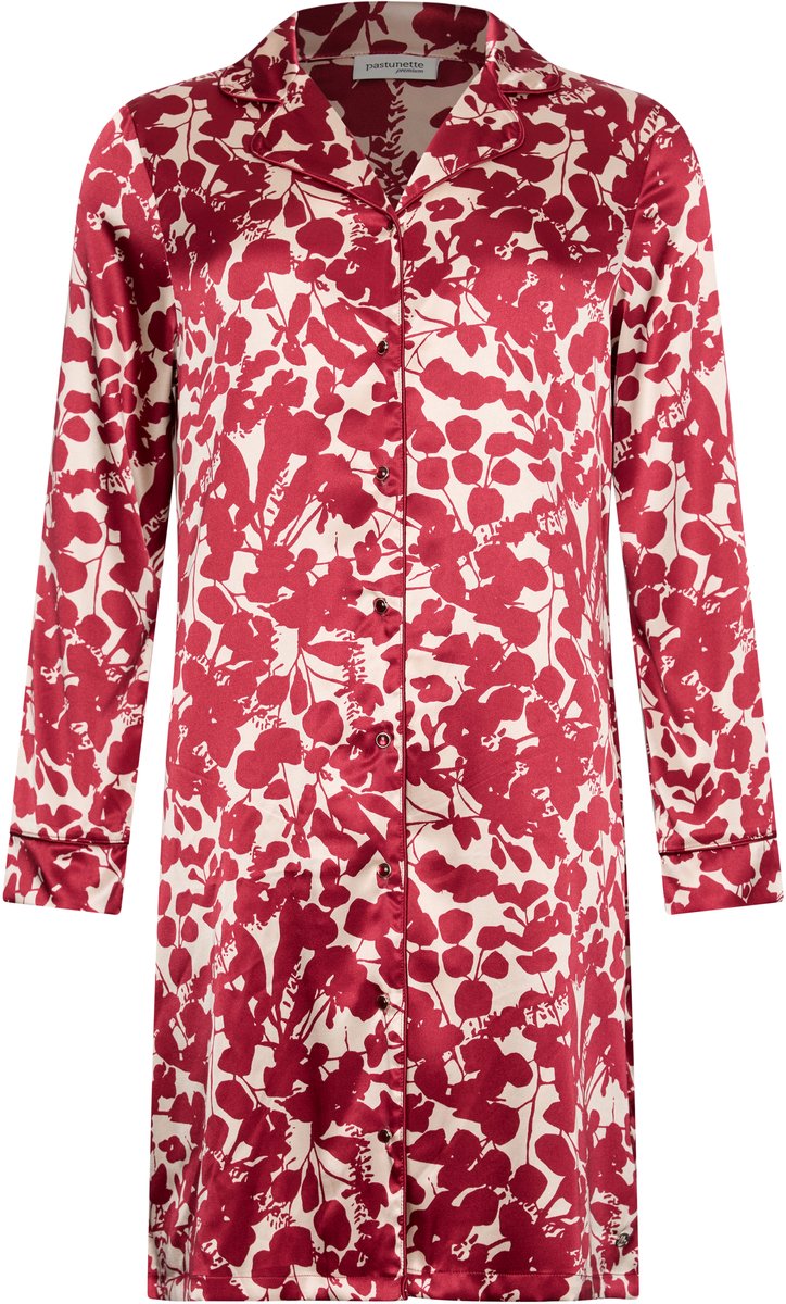 Pastunette Premium - Nachthemd - Scarlet Bloom - Doorknoop - Satijn - Rood/Ecru - Maat 44