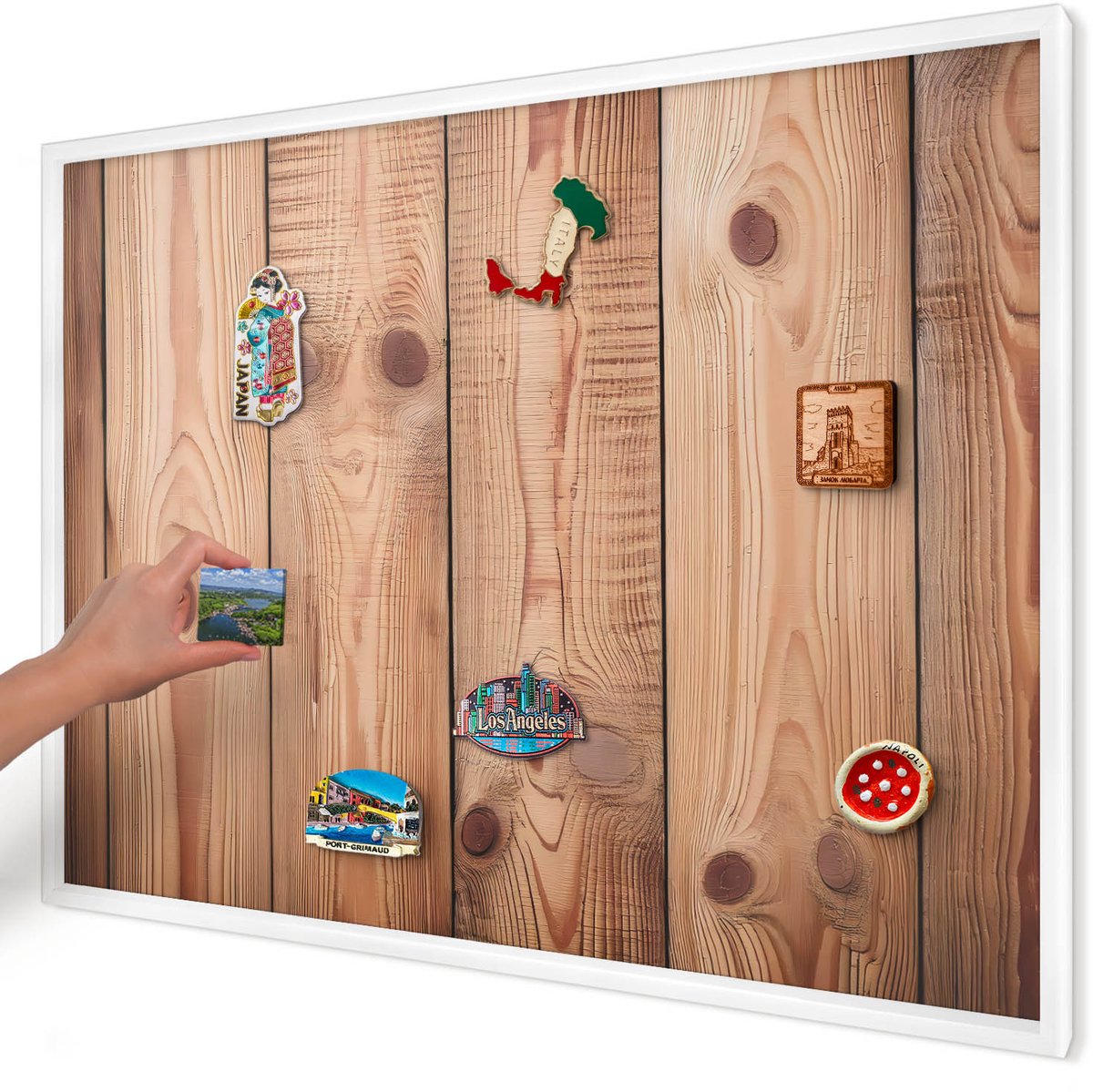 Artprintcave Bruin Magneetbord mit Witte Lijst - 100x70 cm - Houten Planken Bord Voor Magneten - Rustiek Wandbord Magnetisch - Texturen