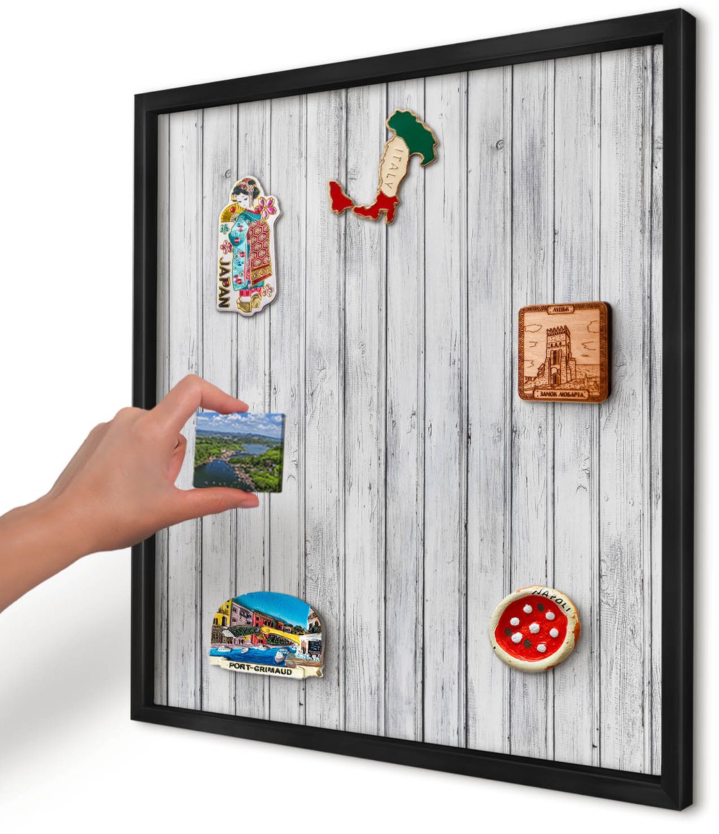 Artprintcave Wit Magneetbord mit Zwart Frame - 50x50 cm - Licht Hout Bord Voor Magneten - Rustiek Magnetisch Bord - Texturen