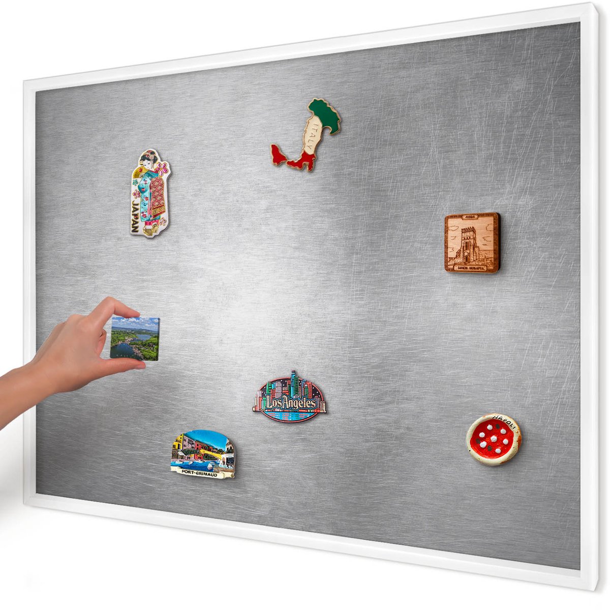 Artprintcave Grijs Magneetbord mit Witte Lijst - 100x70 cm - Metaalachtig Oppervlak Notitiebord - Industrieel/Loft Magneet Bord mit Frame - Texturen