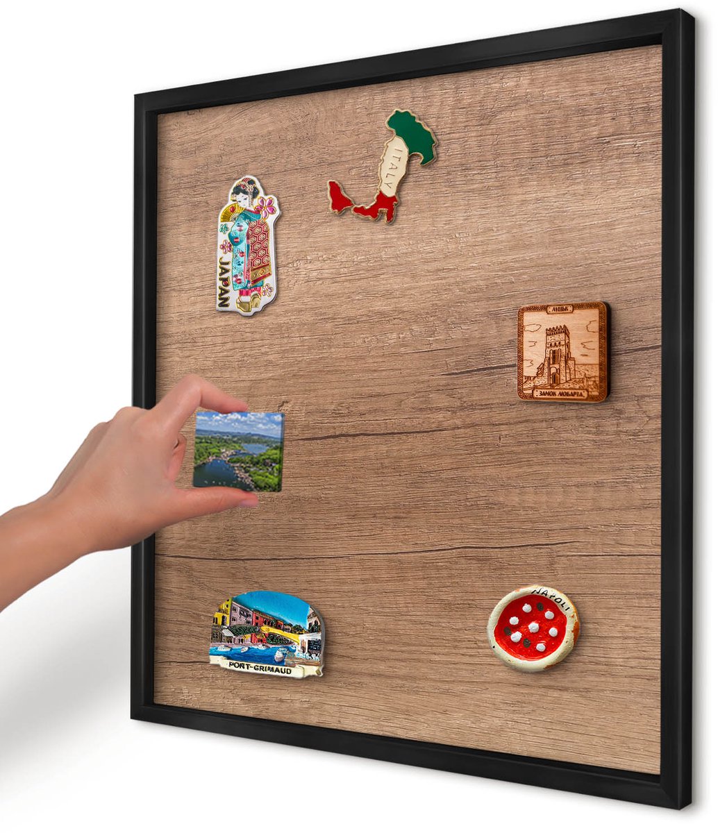 Artprintcave Bruin Magneetbord mit Zwart Frame - 50x50 cm - Houtstructuur Magneet Bord mit Frame - Rustiek Memobord Keuken - Texturen