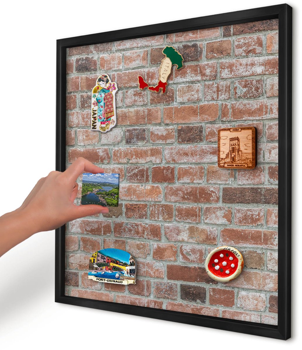 Artprintcave Rood Magneetbord mit Zwart Frame - 50x50 cm - Bakstenen Muur Wandbord Magnetisch - Industrieel/Loft Magneet Bord mit Frame - Texturen