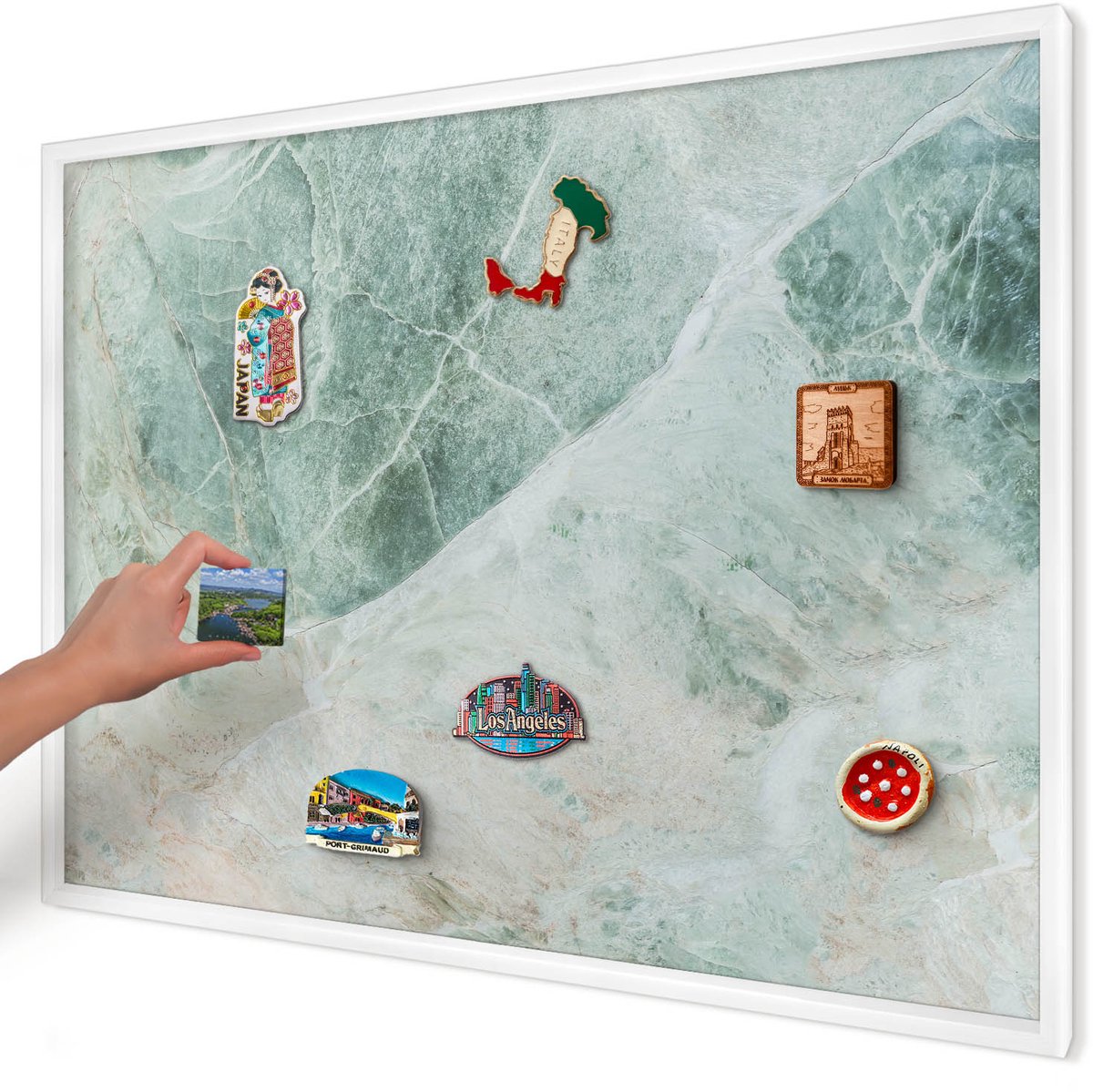 Artprintcave Groente Magneetbord mit Witte Lijst - 100x70 cm - Groene Texturen Memobord Keuken - Abstract Notitiebord - Texturen