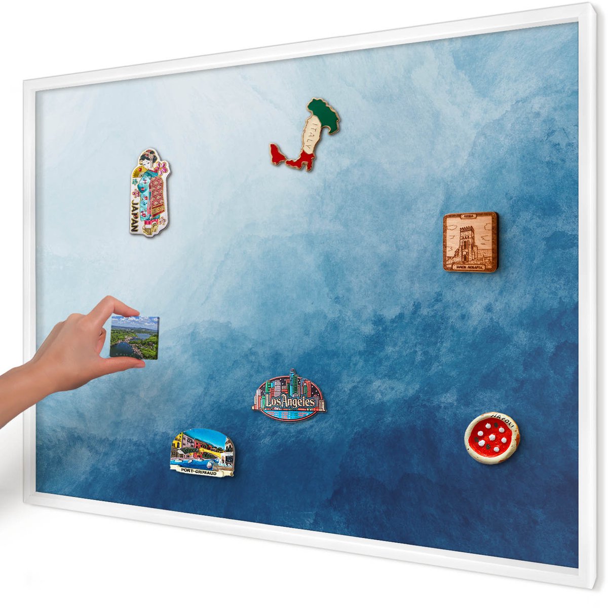 Artprintcave Blauw Magneetbord mit Witte Lijst - 100x70 cm - Blauwe Abstracties Magnetische Organizer - Abstract Notitiebord - Abstractie