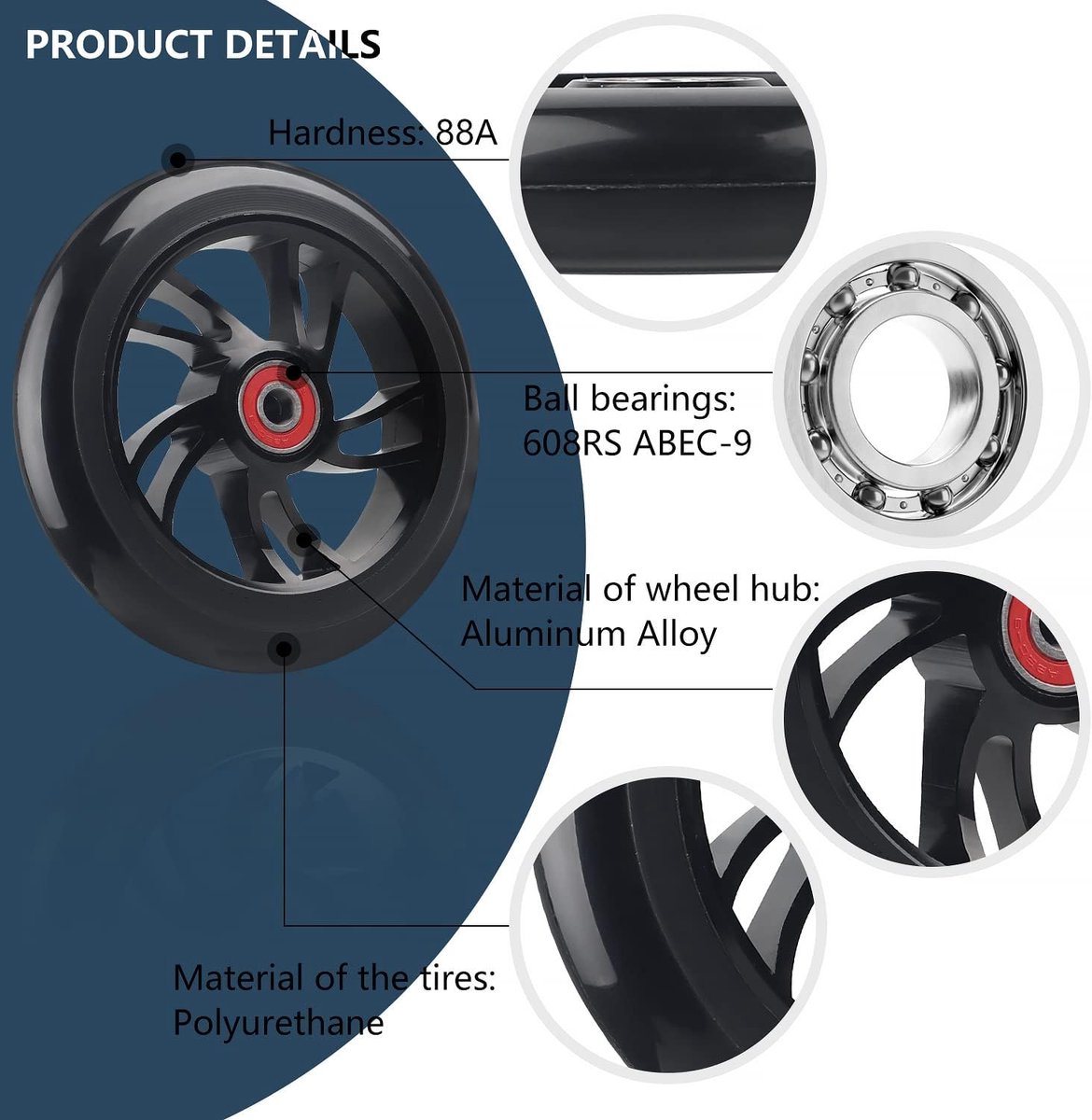 DBREAKS 2 stuks scooterwielen 100 mm, reservewielen voor scooter, 100 mm, de step rolt paar, stunt scooter wiel, met - ShopVlot