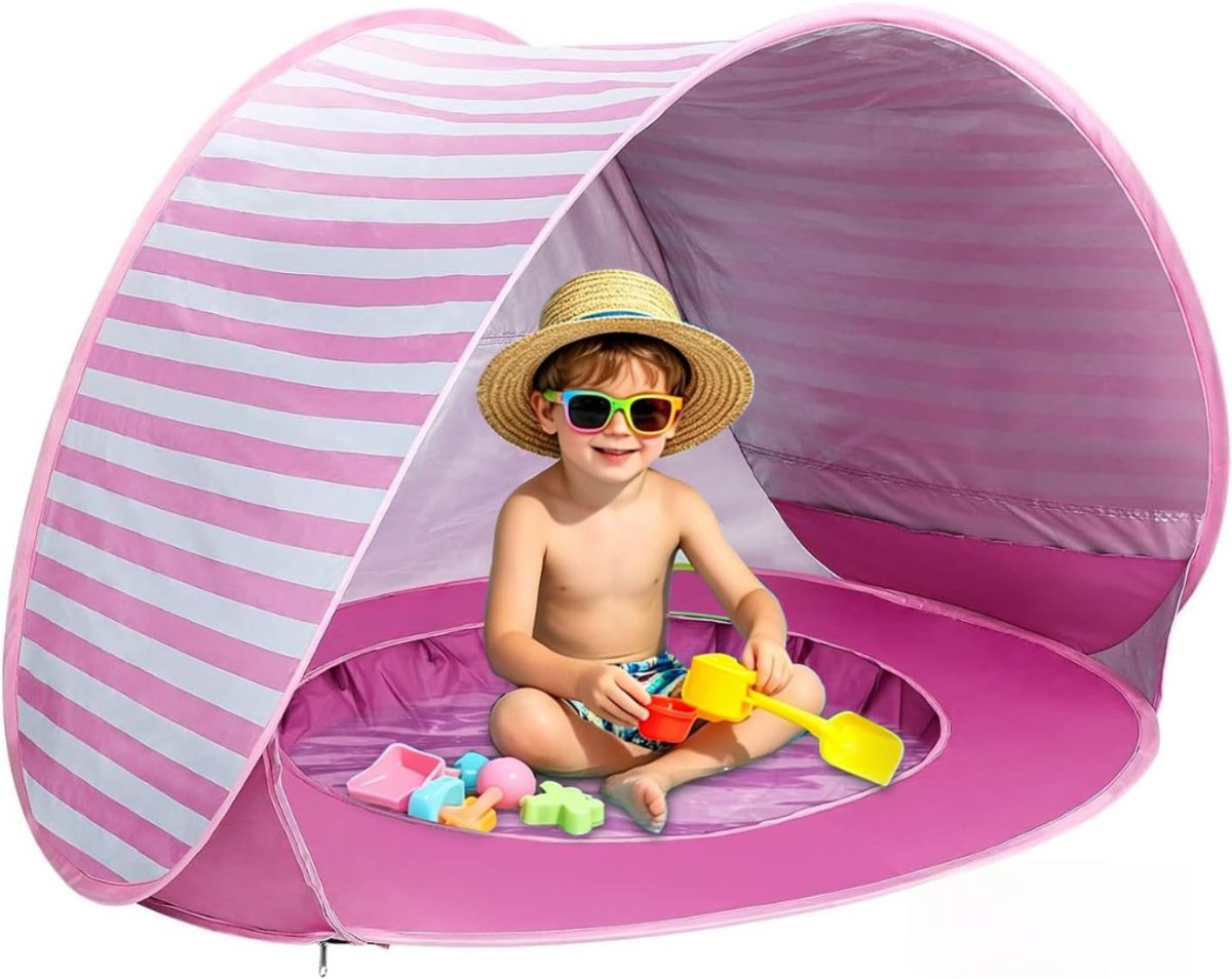 Zavio® Strandtent UV Bescherming - Strandtent Baby Pop Up – Strandtentje Extra Licht –Roze met wit