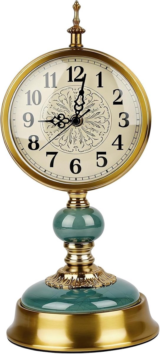 Antieke Gouden Tafelklok van Metaal | Perfect voor haard, woonkamer, nachtkastje of slaapkamerdecoratie