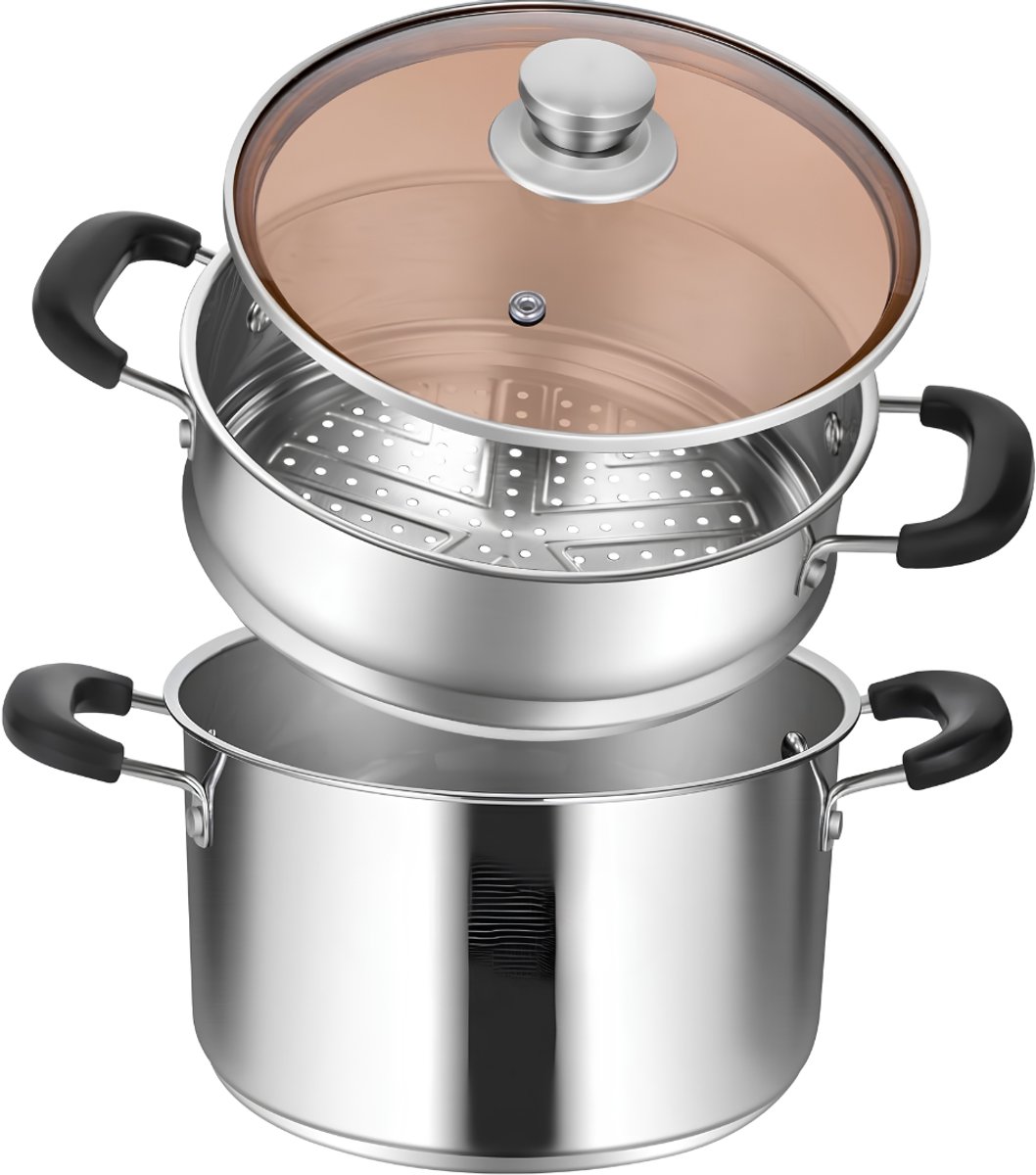 JCP® Stoompan - Stoomkoker - Stoompan Inductie - Zilver - 25cm x 25cm x 28cm