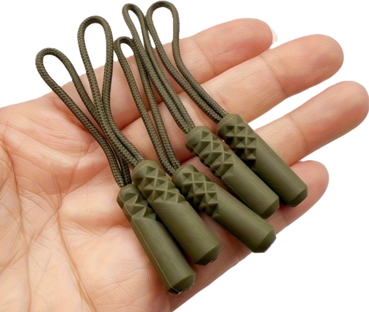 Zipper puller leger groen - cilinder - ritstrekker - 5 stuks