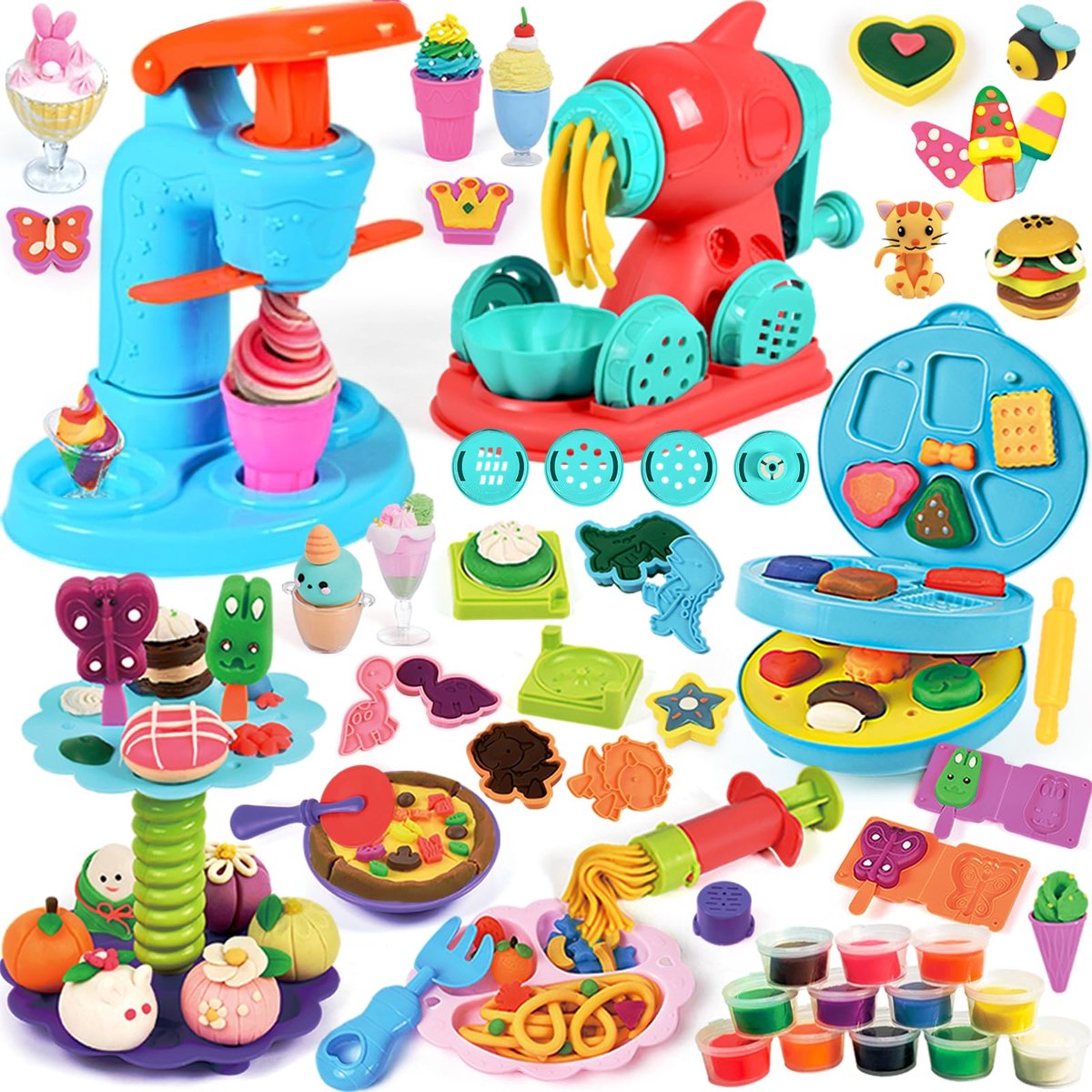 SnelShoppen - JOYBOY Kleiset Kneedgereedschap voor Kinderen met 24 Blikjes Kneedmassa, Kleiaccessoires en Ijsmachine, Creatieve Kinderspelletjes voor