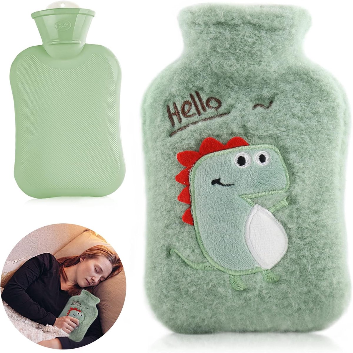 SnelShoppen - Warmwaterkruik voor Kinderen, 1 Liter Warmwaterzak met Wasbare Hoes, Schattige Dierenpatronen, Ideaal voor Winter en Kerstcadeaus