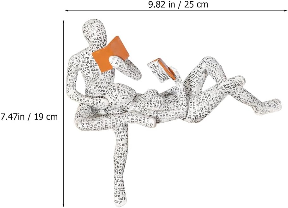 SnelShoppen - Abstracte Denker Beeldhouwwerk Decoratie Lezende Denker Sculptuur van Mensen, Zittende en Denkende Standbeeld Kunststof Hars Minimalisti