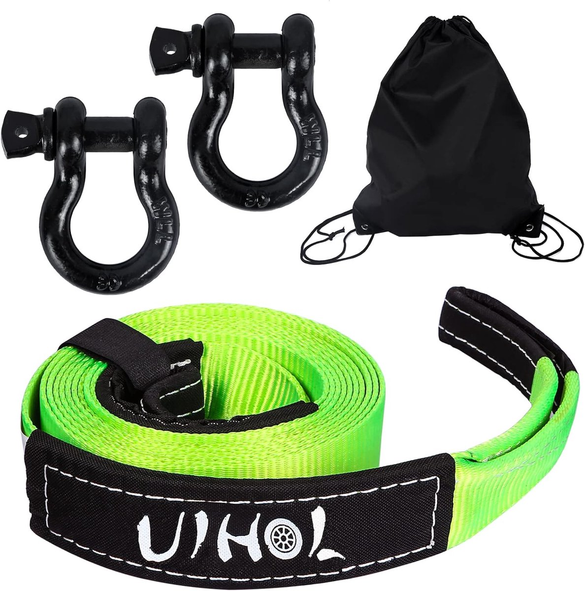 SnelShoppen - Tow Rope voor Auto, 10T, 1/2 inch, Verbeterde Boogsteun met 12 kg Breekweerstand, 5 m Nood Trekband met Opbergzak, Duurzaam en Veilig