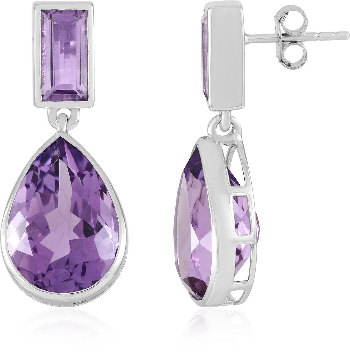 Cavill - Zilveren oorbellen 925 sterling zilver gerhodineerd - Lavendel Amethist 10,06 ct druppel & baguette - Luxe feestelijke oorbellen dames