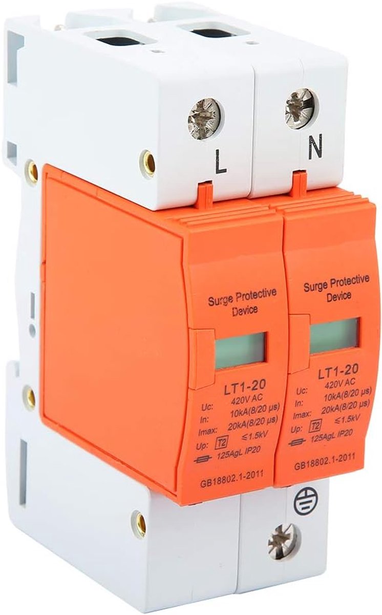 2P afleiderapparaat, 10kA-20kA 420V AC huis overspanningsbeveiliging laagspanningsafleiderapparaat